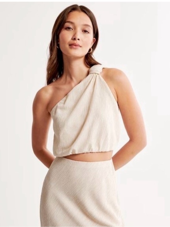Abercrombie & Fitch Tops - A&F Women’s One-Shoulder Cropped Halter Top - Off White and Rust/ Brown Options